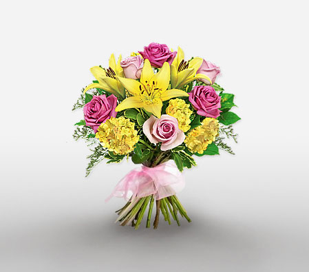 Tycoon-Pink,Yellow,Rose,Lily,Carnation,Bouquet