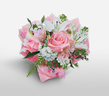 Ingenious-Pink,White,Lily,Rose,Arrangement