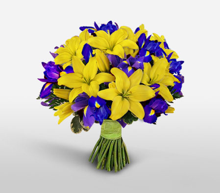 Dazzling Glory-Purple,Violet,Yellow,Iris,Lily,Bouquet