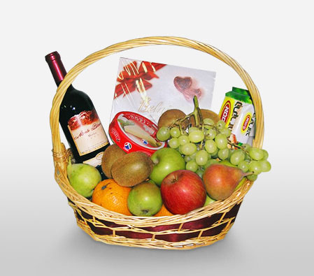 Gourmet Indulgence-Fruit,Chocolate,Wine,Basket,Hamper