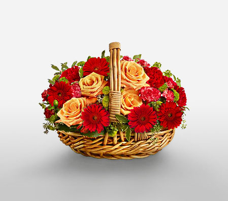 Basket Full Of Warmth-Peach,Red,Gerbera,Rose,Arrangement