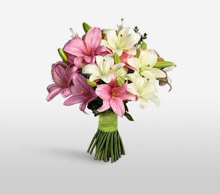 Happy Lilies-Pink,White,Lily,Bouquet