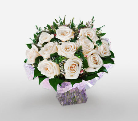 Elegant Sparkle-Green,White,Rose,Bouquet